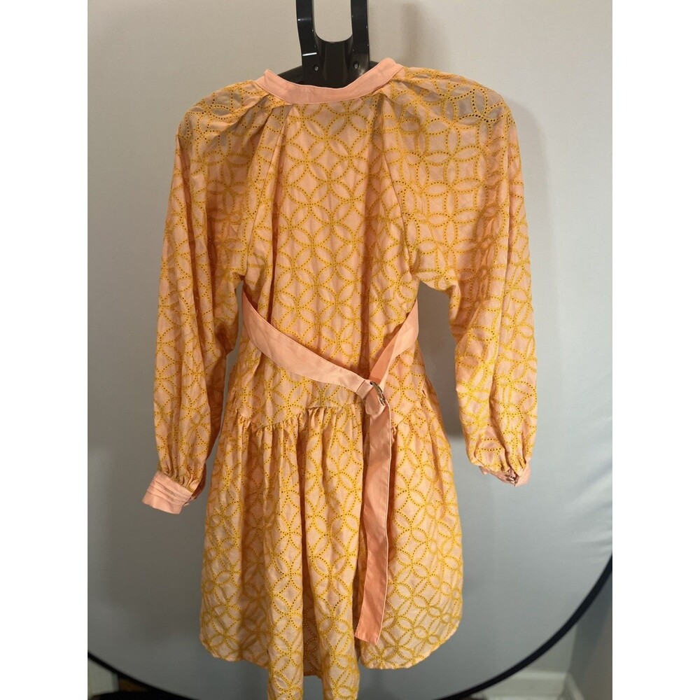 Aofur Knitting  Mini Cotton  Pockets Dress Pink and Orange embroidery- XS - Picture 4 of 12